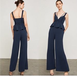 NWT BCBGMAXAZRIA Peplum Wide-Leg Jumpsuit Navy XXS